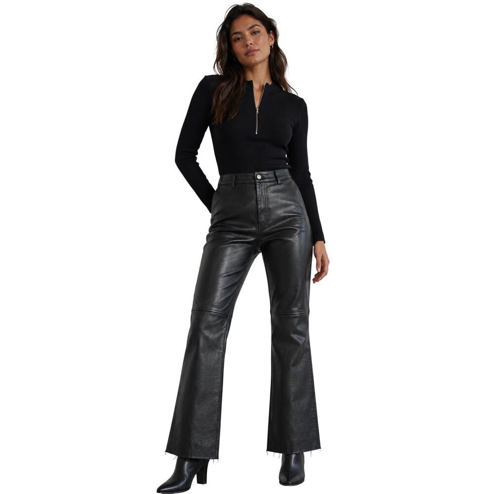 Princess polly Black Faux Leather Moto Pants High Rise edgy  Y2K Chic 2 bootcut